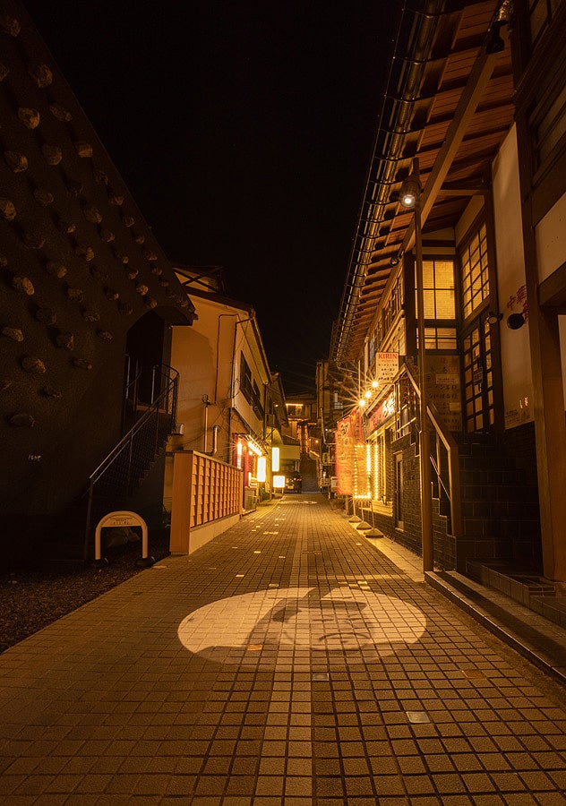 草津温泉、裏路地、夜景写真撮影