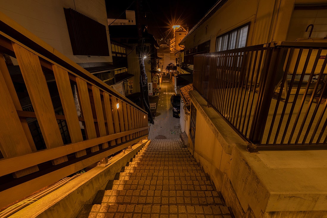 草津温泉、路地裏、夜景写真撮影