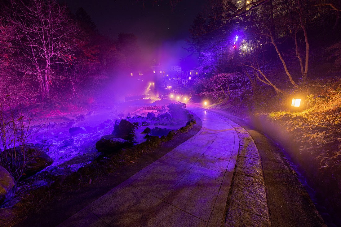 草津温泉、西の河原公園、夜景写真撮影